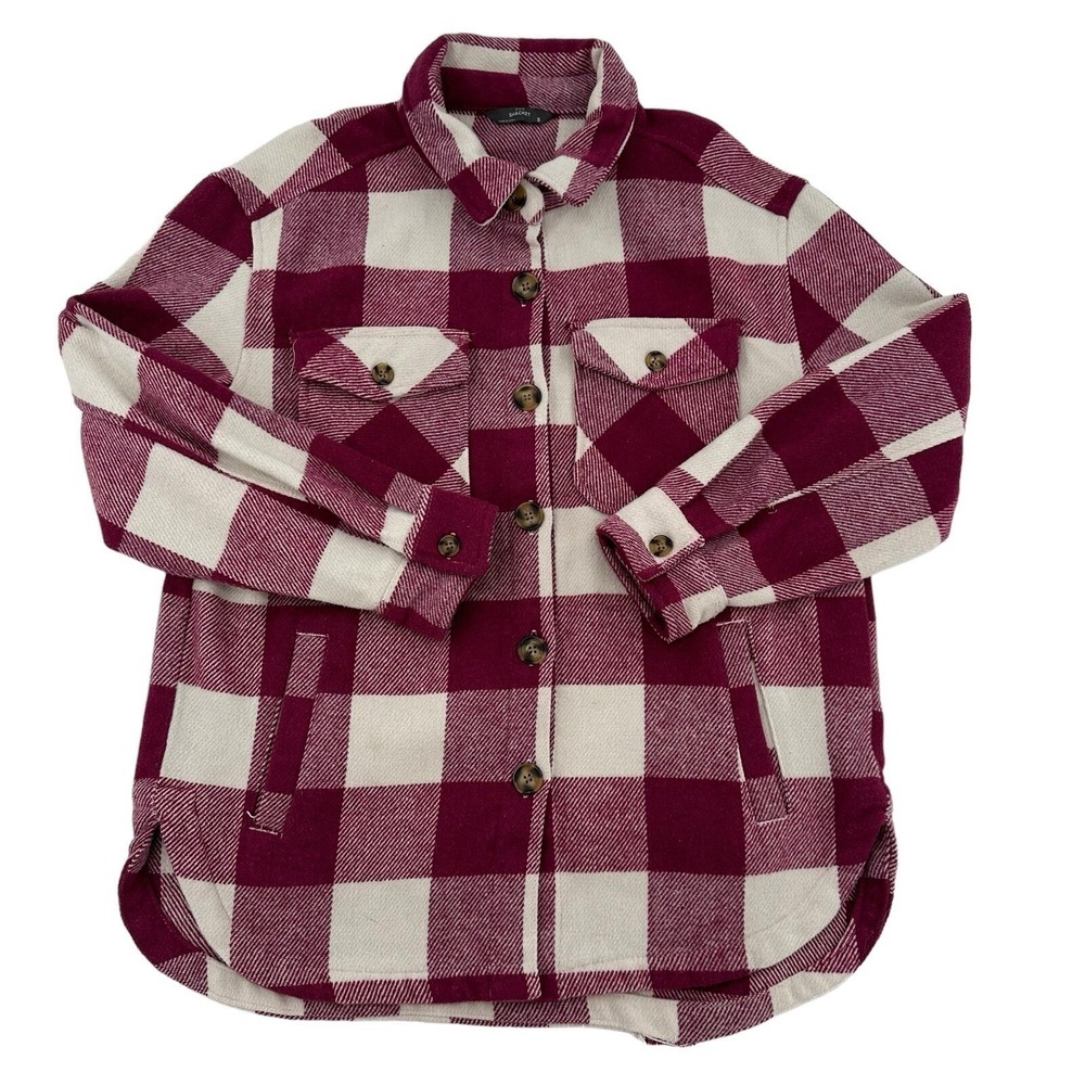 Members Mark Plaid Shacket Logan Burgundy Cream Button Front Cozy Women Size S